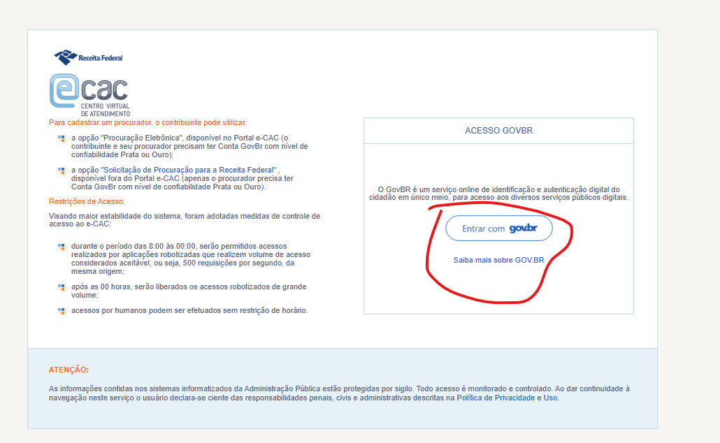 Tela de login do e-CAC
